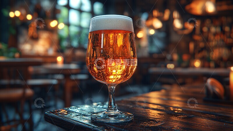 高清大图下载【趣麦麦图】酒吧桌上啤酒杯的特写镜头