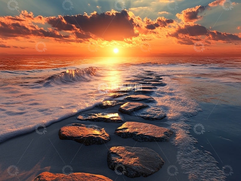 高清大图下载【趣麦麦图】阳光夕阳太阳岩石岸边12