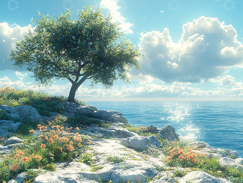 高清大图下载【趣麦麦图】海边的小树