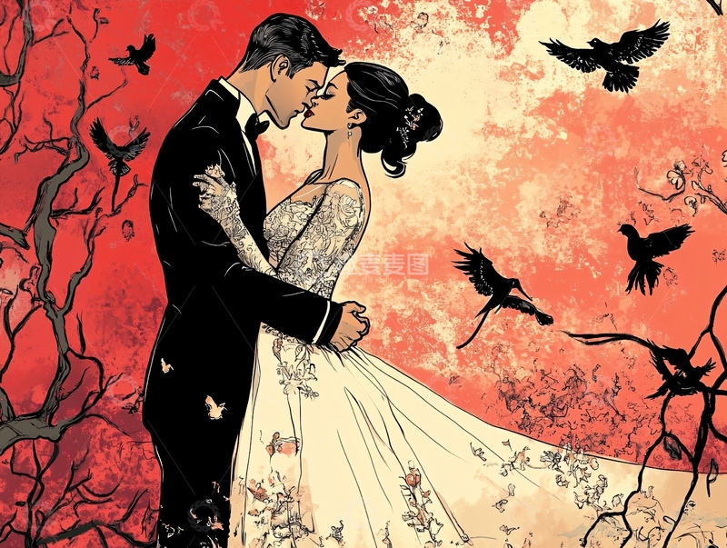 高清大图下载【趣麦麦图】欧美风格插画婚礼
