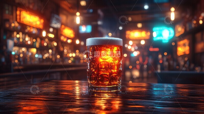 高清大图下载【趣麦麦图】桌上啤酒杯特写镜头2