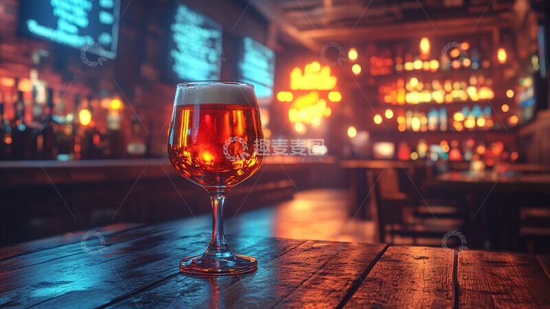 高清大图下载【趣麦麦图】桌上啤酒杯特写镜头1