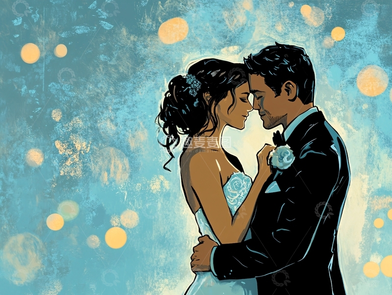 高清大图下载【趣麦麦图】情侣结婚手绘