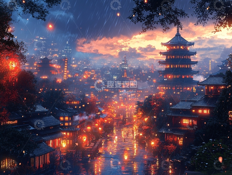 高清大图下载【趣麦麦图】夜景梅雨季1