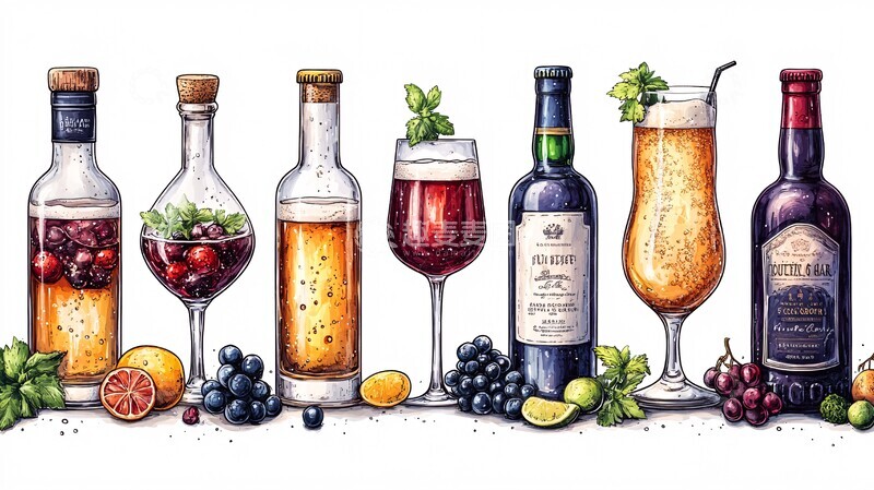 酒的插图饮料酒瓶含酒精饮料