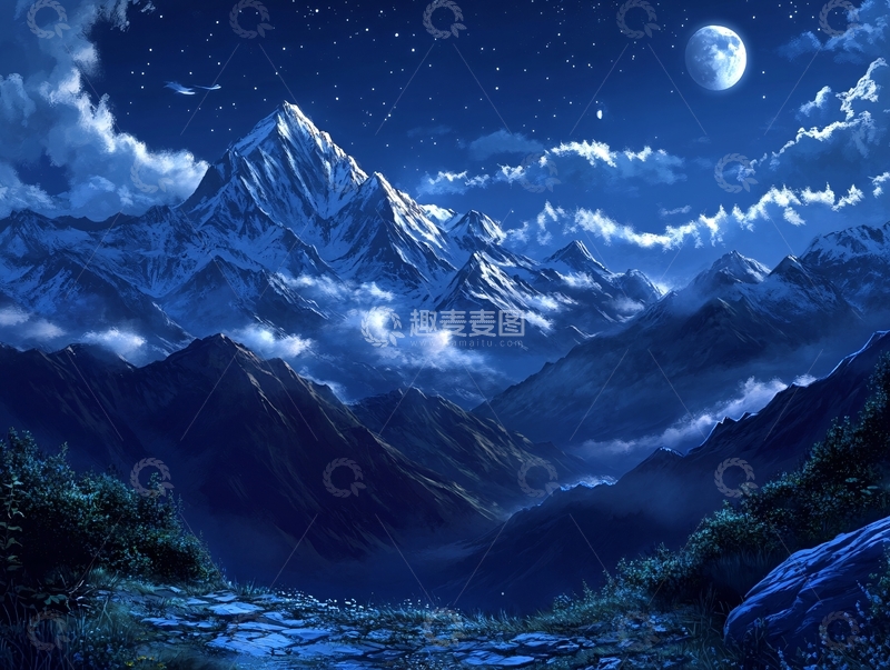 高清大图下载【趣麦麦图】意境图片星月山川挂图7