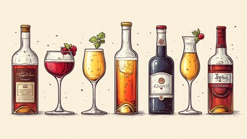 矢量单色瓶和玻璃饮料图标集