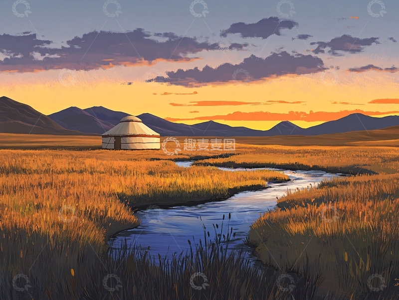 高清大图下载【趣麦麦图】内蒙草原插画2