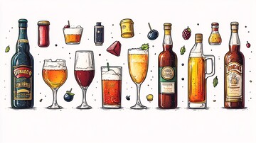 矢量单色瓶和玻璃饮料图标集4