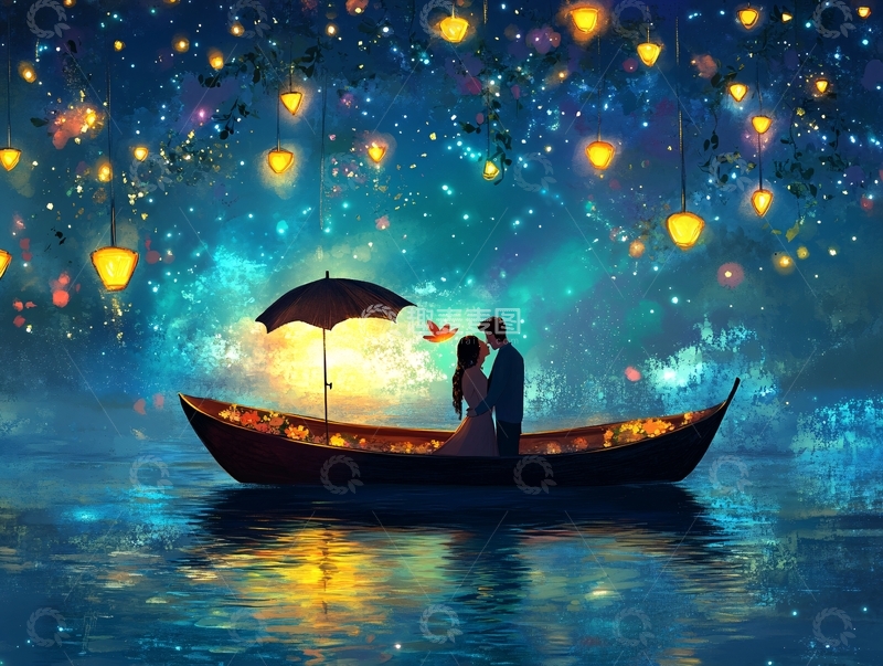高清大图下载【趣麦麦图】唯美浪漫情侣插画12