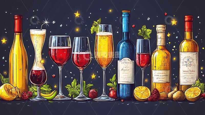 高清大图下载【趣麦麦图】酒瓶与酒杯酒瓶酒杯饮料