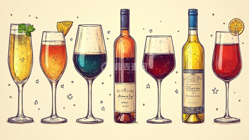 高清大图下载【趣麦麦图】酒瓶与酒杯酒瓶酒杯饮品2