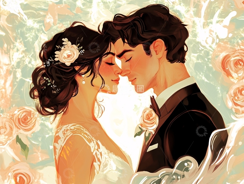 高清大图下载【趣麦麦图】结婚照插画2