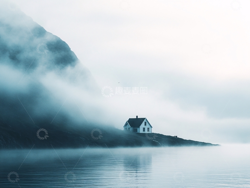 高清大图下载【趣麦麦图】雾天里的小屋1