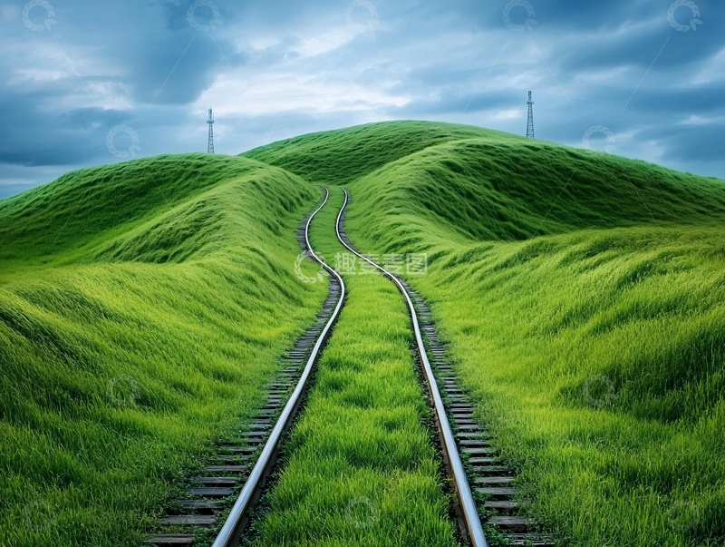 高清大图下载【趣麦麦图】绿茵下的铁轨