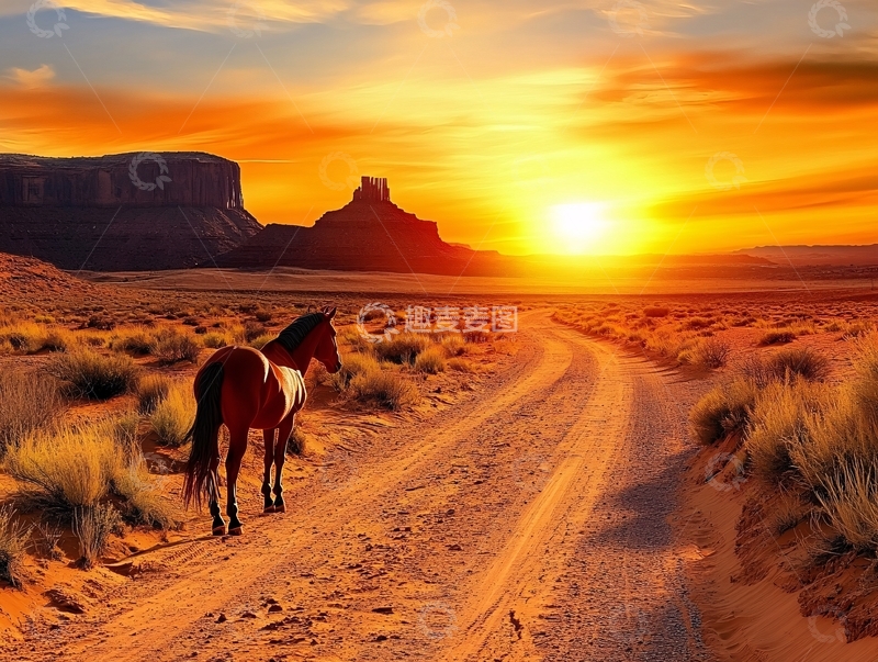 高清大图下载【趣麦麦图】夕阳下的骏马2