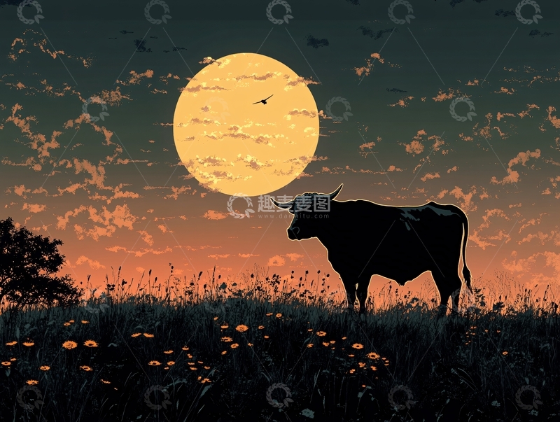 高清大图下载【趣麦麦图】月光下的牛