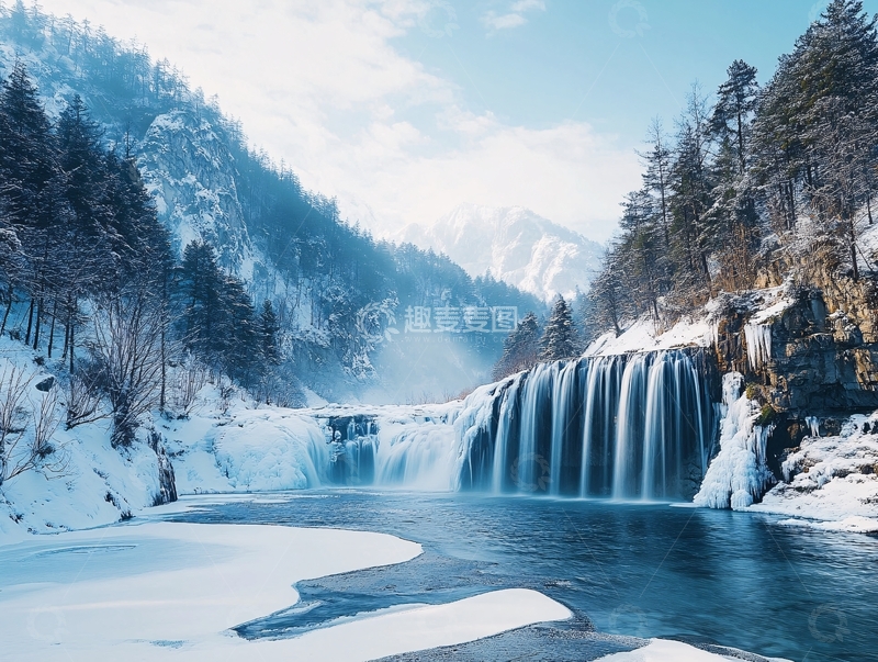 高清大图下载【趣麦麦图】瀑布雪景