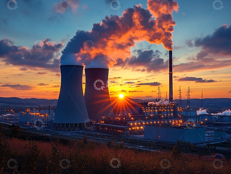 高清大图下载【趣麦麦图】晚霞中的火力发电厂1