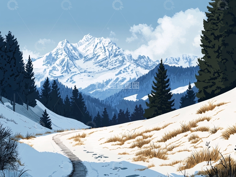 高清大图下载【趣麦麦图】山风景插画包装14