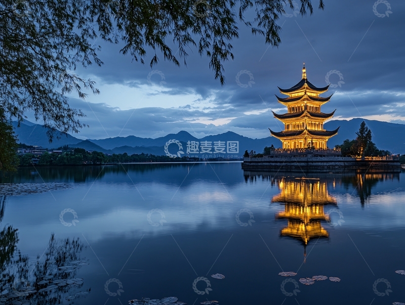 高清大图下载【趣麦麦图】雷峰塔黄昏时刻