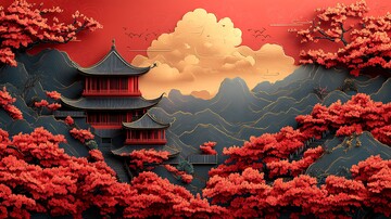 金色云纹红底图2