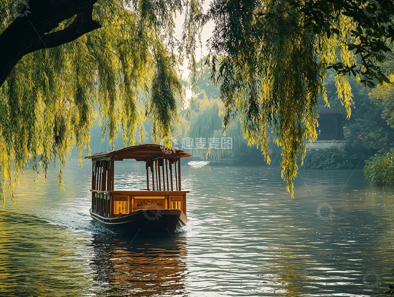高清大图下载【趣麦麦图】小船避暑山庄