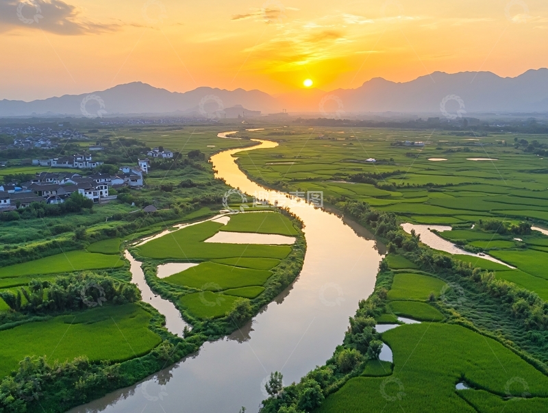 高清大图下载【趣麦麦图】卢村农田晨光1