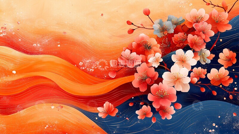 高清大图下载【趣麦麦图】春节花纹彩带图案2