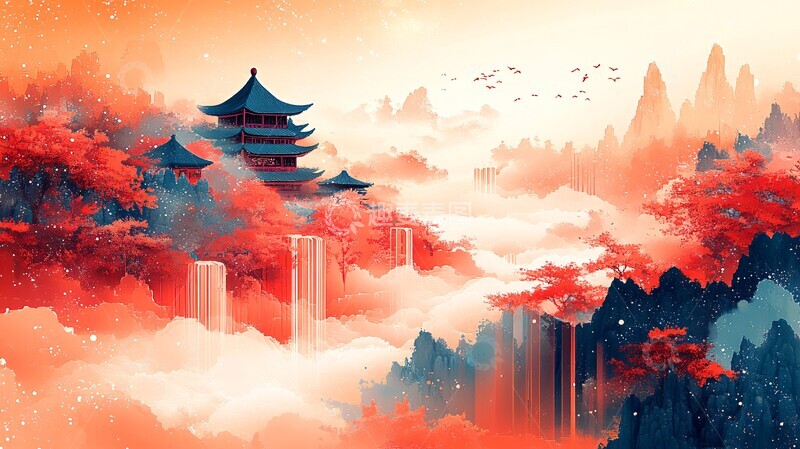 高清大图下载【趣麦麦图】春节花纹彩带图案3