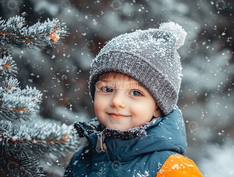 高清大图下载【趣麦麦图】下雪小男孩