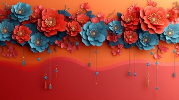 春节花纹彩带图案