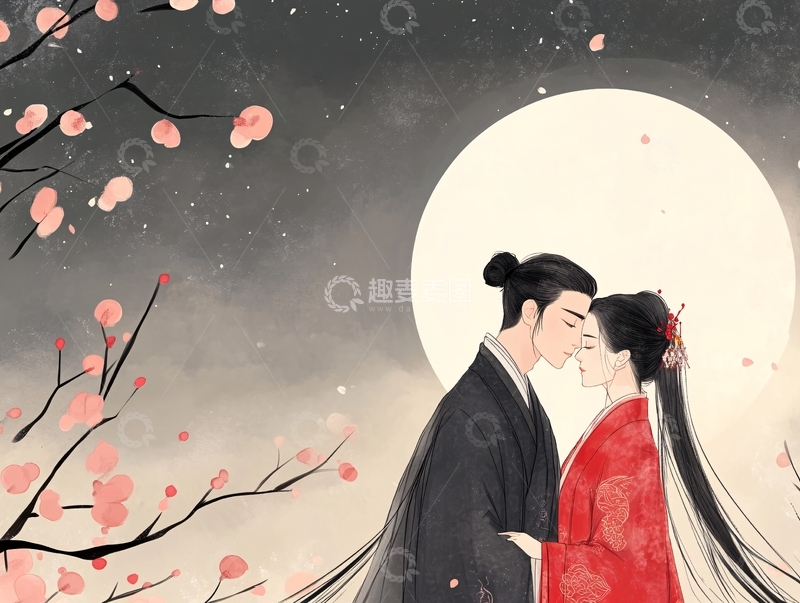 高清大图下载【趣麦麦图】古装情侣插画7