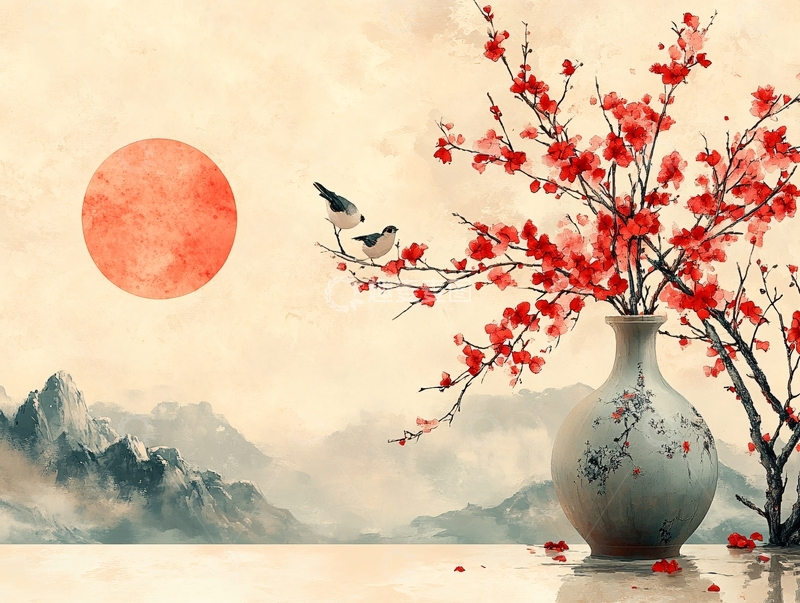 高清大图下载【趣麦麦图】红日出东方意境中式画16