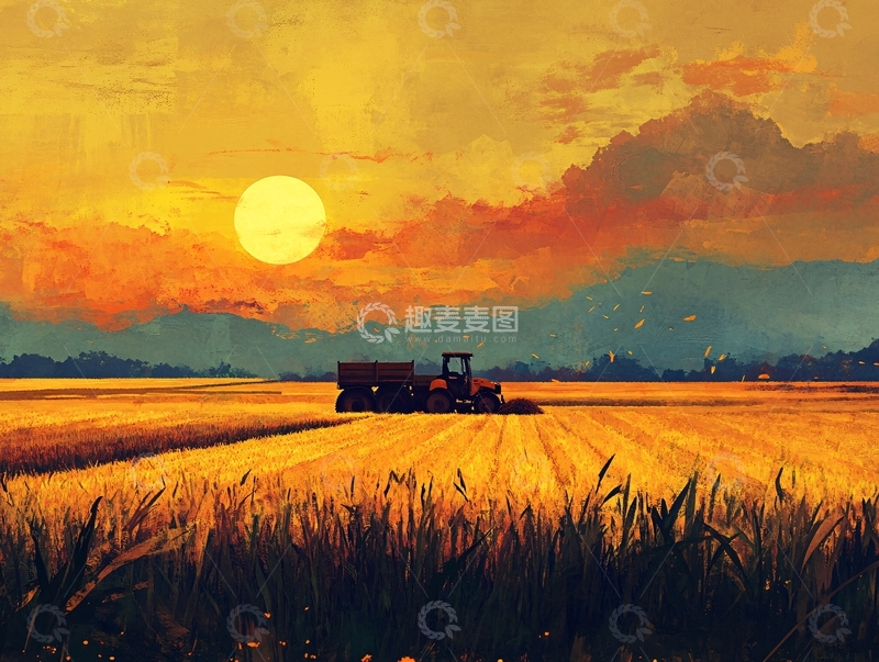 高清大图下载【趣麦麦图】粮田插画1