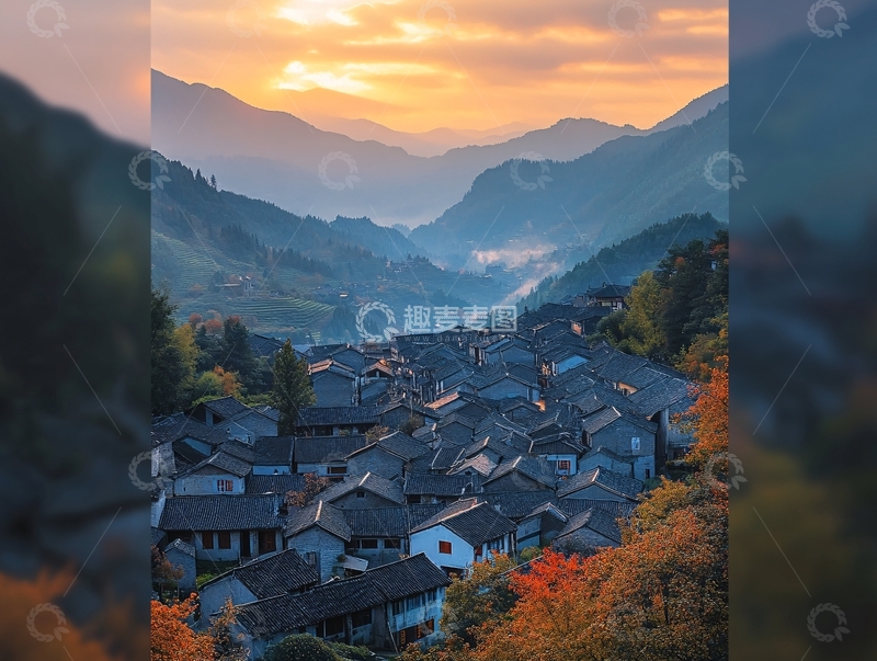 高清大图下载【趣麦麦图】日落炊烟起