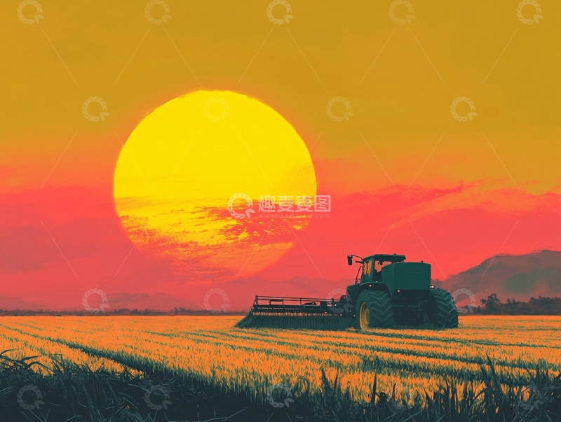 高清大图下载【趣麦麦图】农作落日