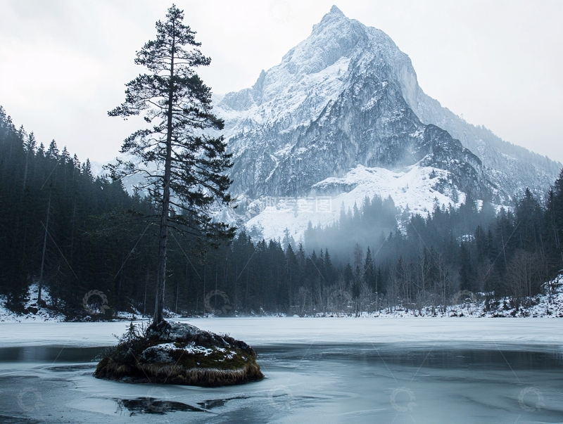高清大图下载【趣麦麦图】高山湖泊松树3