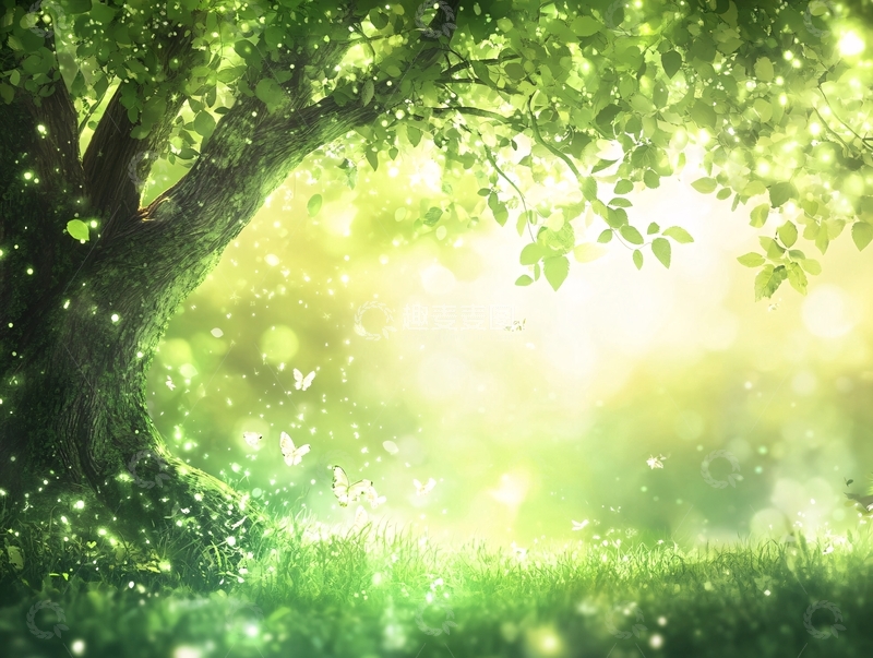 高清大图下载【趣麦麦图】梦幻绿树背景1