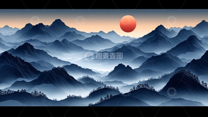 高清大图下载【趣麦麦图】山峦线条图案3