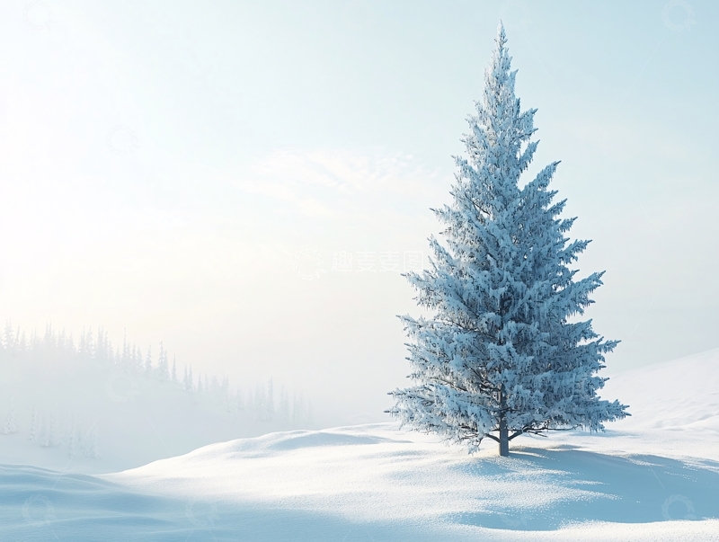高清大图下载【趣麦麦图】冬季雪原一颗松树1