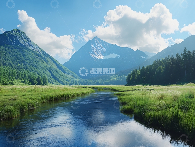 高清大图下载【趣麦麦图】雪山河流湿地草壁纸9