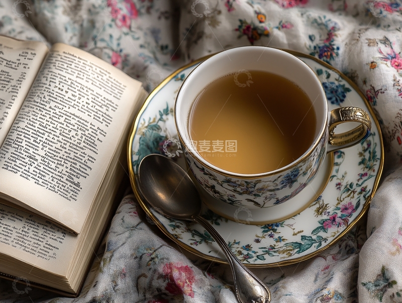 高清大图下载【趣麦麦图】一本书一杯茶