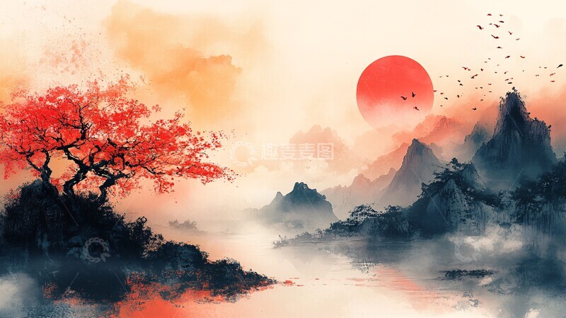 高清大图下载【趣麦麦图】水墨简约背景图1