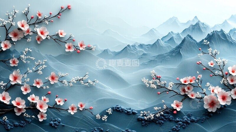 高清大图下载【趣麦麦图】蓝白渐变中式背景