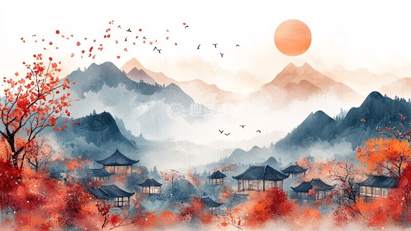 高清大图下载【趣麦麦图】彩色亚洲风景插画2