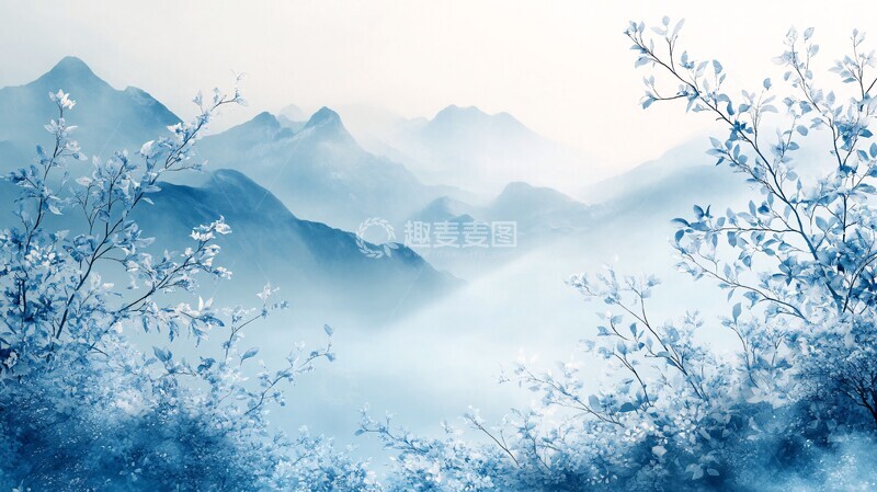 高清大图下载【趣麦麦图】蓝白渐变中式背景3