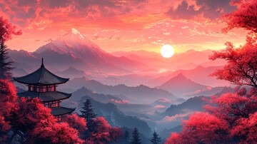 彩色亚洲风景插画3