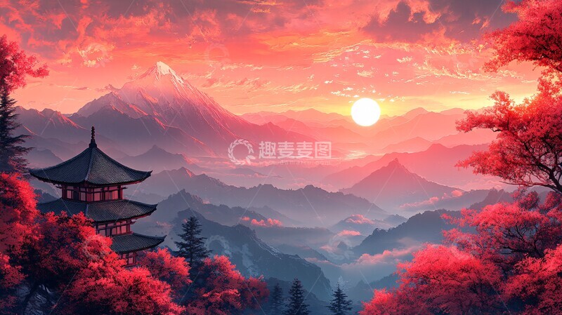 高清大图下载【趣麦麦图】彩色亚洲风景插画3