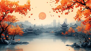 中秋节黄色插画